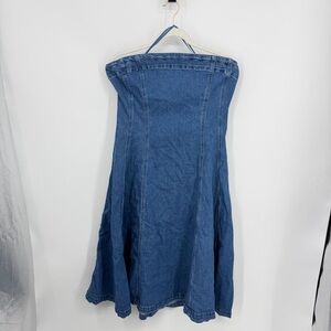 GAP Soft, stretch denim midi fit & flare dress strapless sz L medium wash